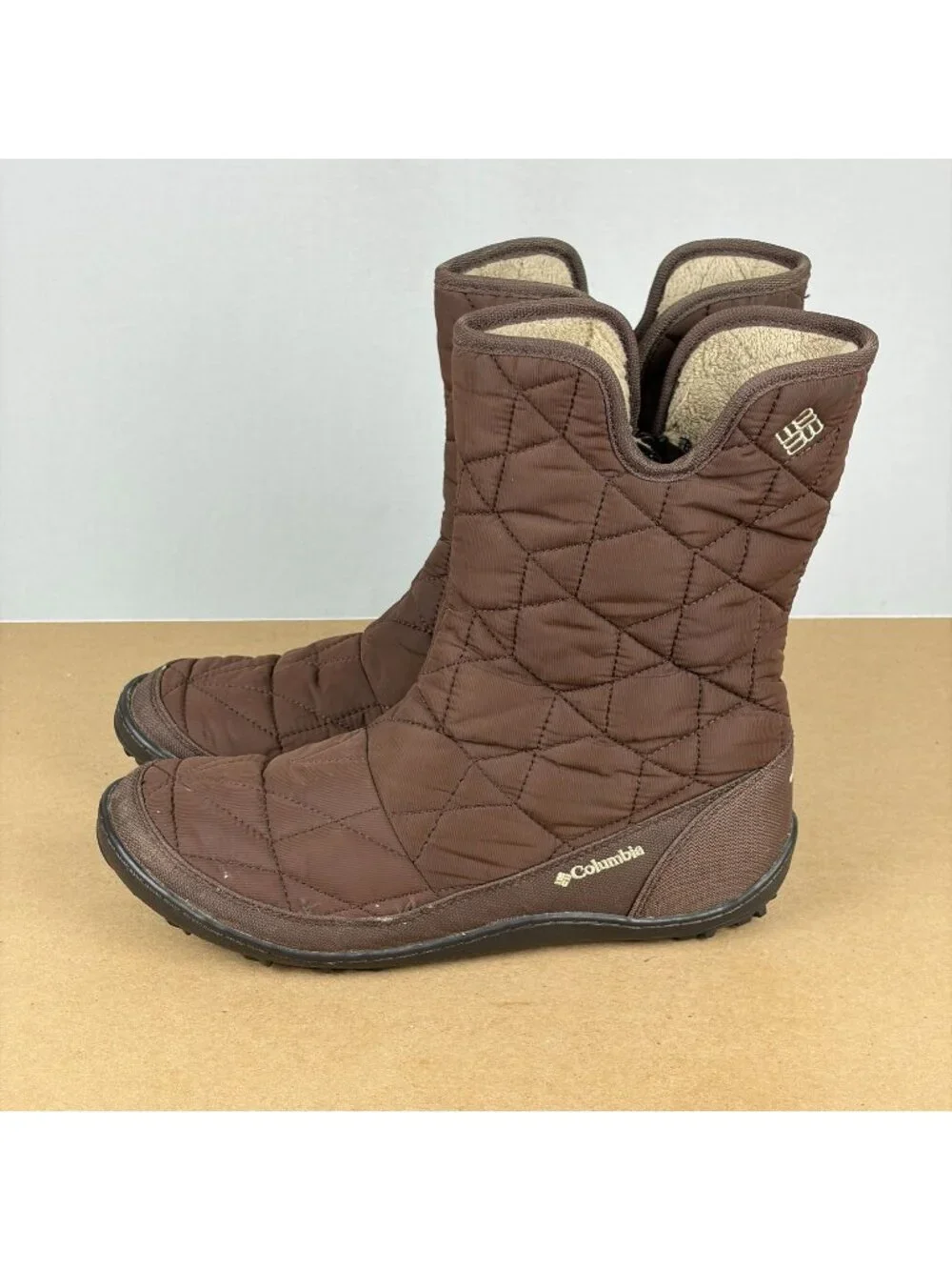 Columbia Minx Slip II Omni Heat Quilted Boots Womens 10 Brown Pull On Insulated